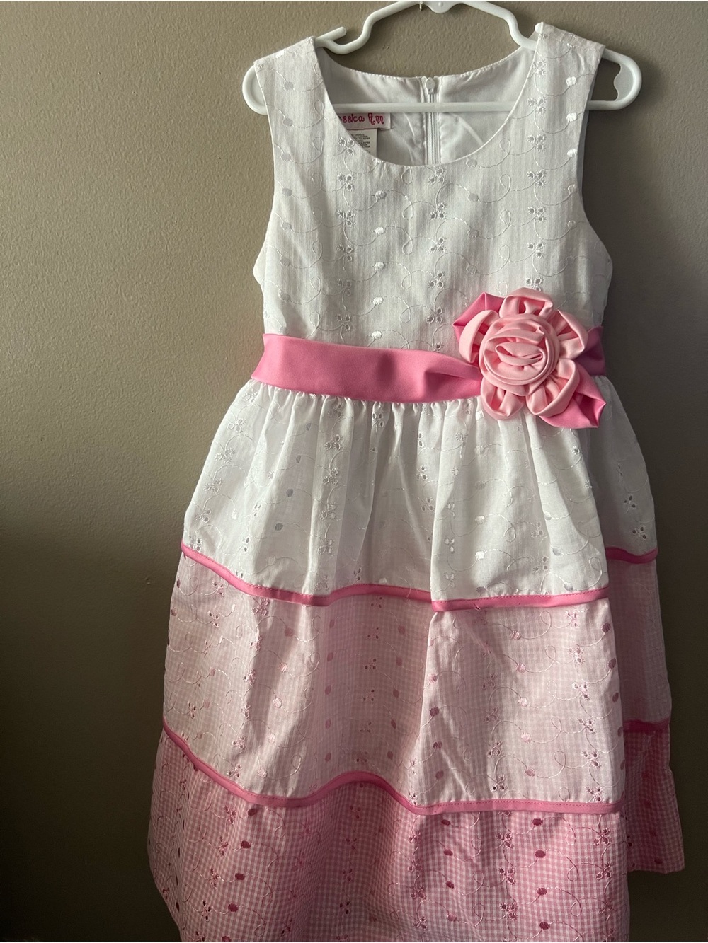 Jessica McClintock White and Pink Floral Sash Dress - Picture 4 of 8
